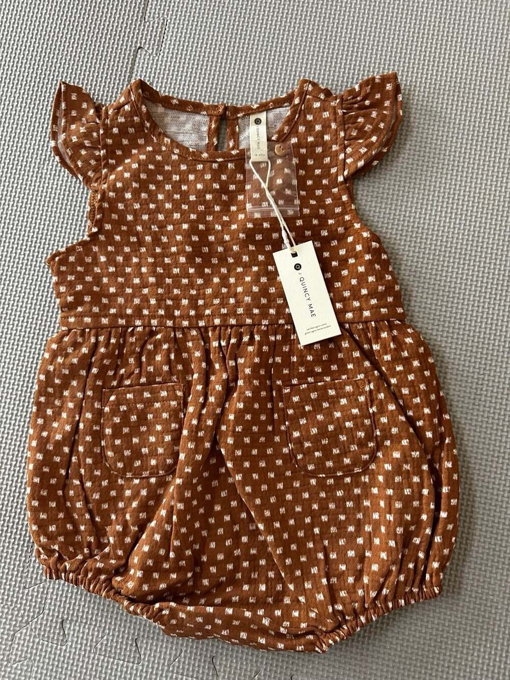 Quincy Mae Rust Dash Flutter Sleeve Organic Cotton Bubble Romper